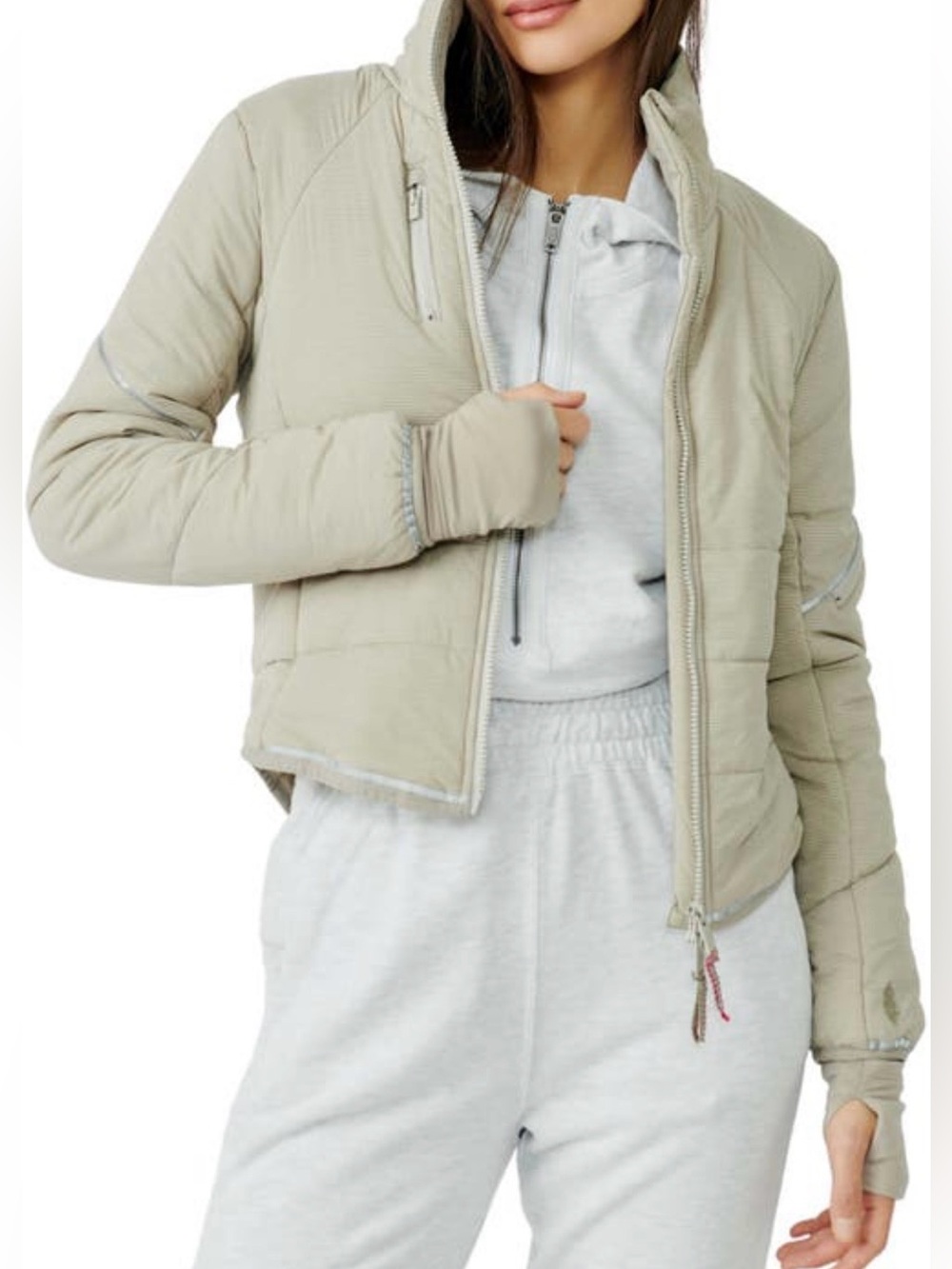 Free People Movement Gathering Storm Run Puffer Jacket Beige Size Small